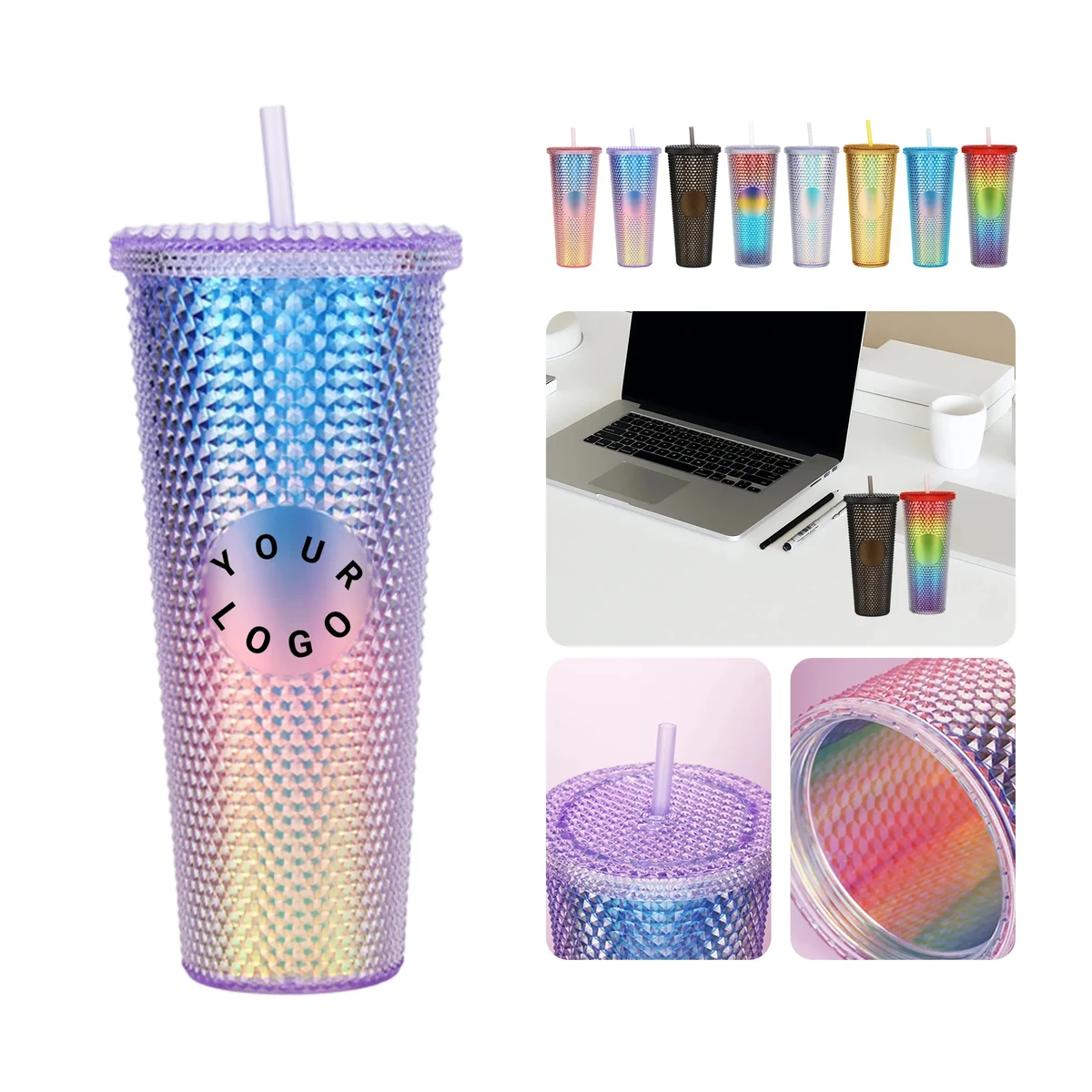 Plastic Tumbler with Handle and Reusable Straw 1