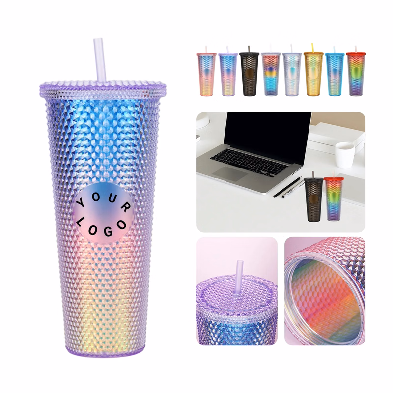 Plastic Tumbler with Handle and Reusable Straw