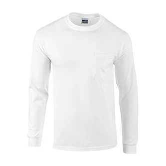 Screen Printed G2410 Cotton White Long Sleeve T-shirt w/pocket 1