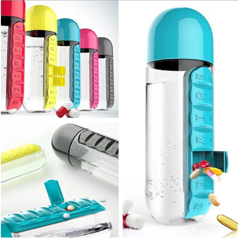 20oz/7 Day Pill Box Organizer with Water Bottle Weekly Dispensers Reminders 1
