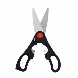 Ergonomic Black Kitchen Scissors With Walnut Cracker Handle
