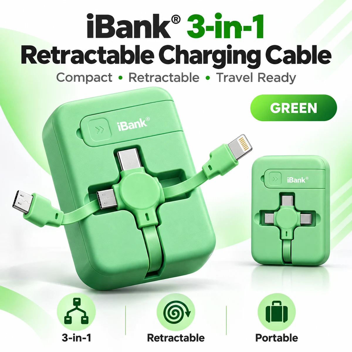 iBank® 3 in 1 Charging Cable Retractable, USB Multi Charging cables 1