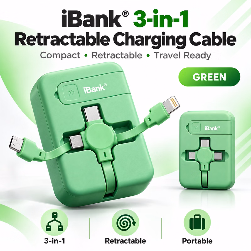 iBank® 3 in 1 Charging Cable Retractable, USB Multi Charging cables