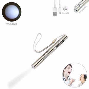 Stainless Steel LED Flashlight With Rechargeable Battery And White Light