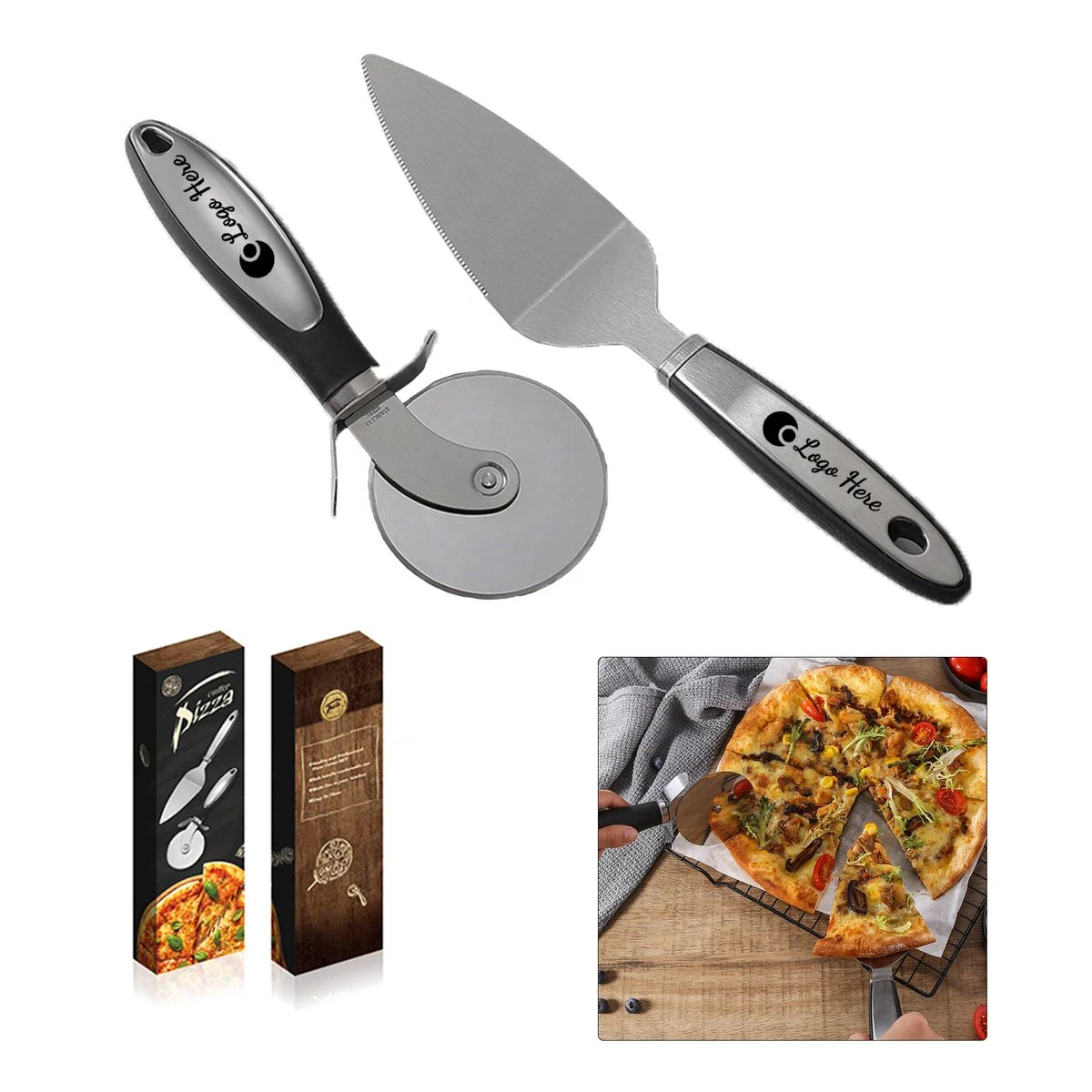 Stainless Steel Pizza Cutter And Pizza Server Set 1