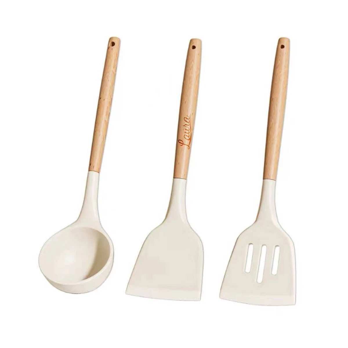 Silicone Kitchen Utensil Set—Heat-Resistant & Wooden Handle 1