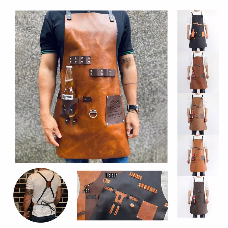Customizable PU Leather Apron With Multi-Pockets