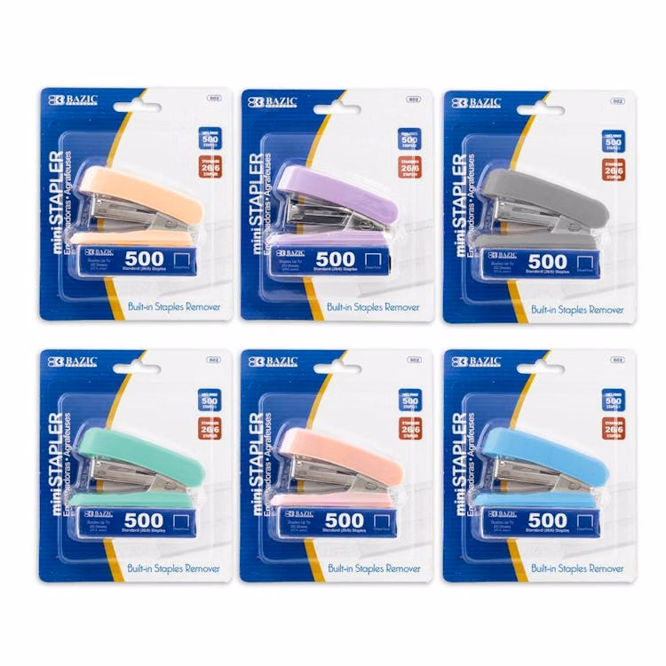 Mini Staplers - 6 Colors 500 Staples