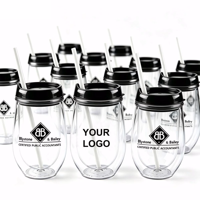 Double Wall Egg Shape Plastic Tumbler with Lid and Straw