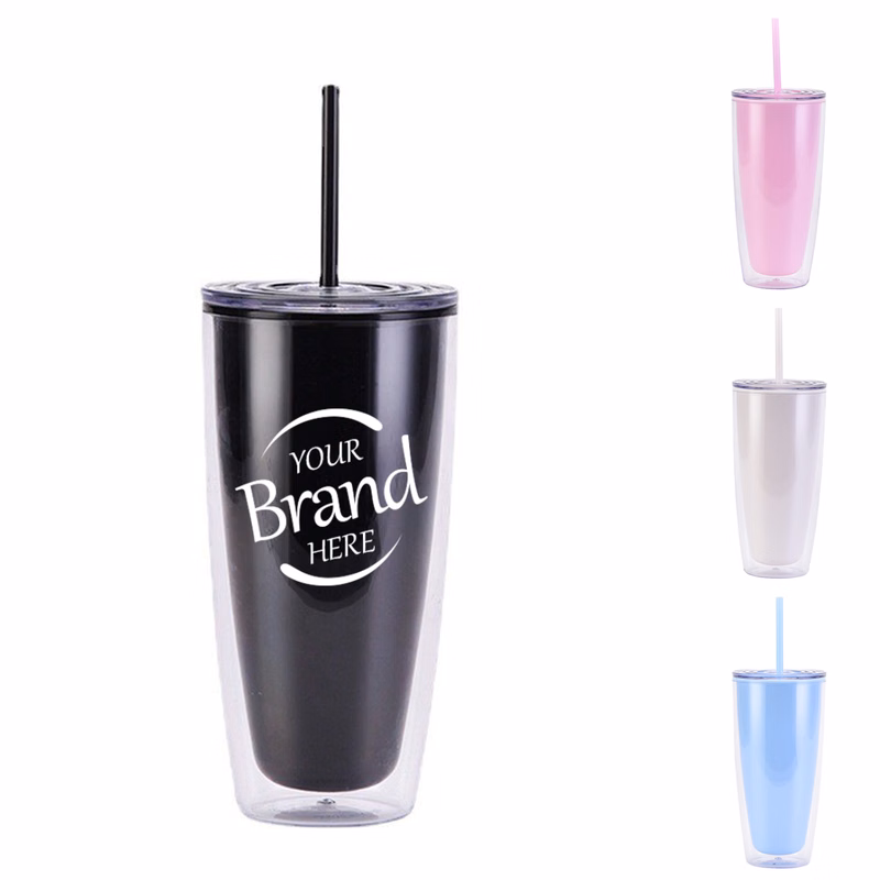 25OZ Double Wall Plastic Tumbler With Lid Straw