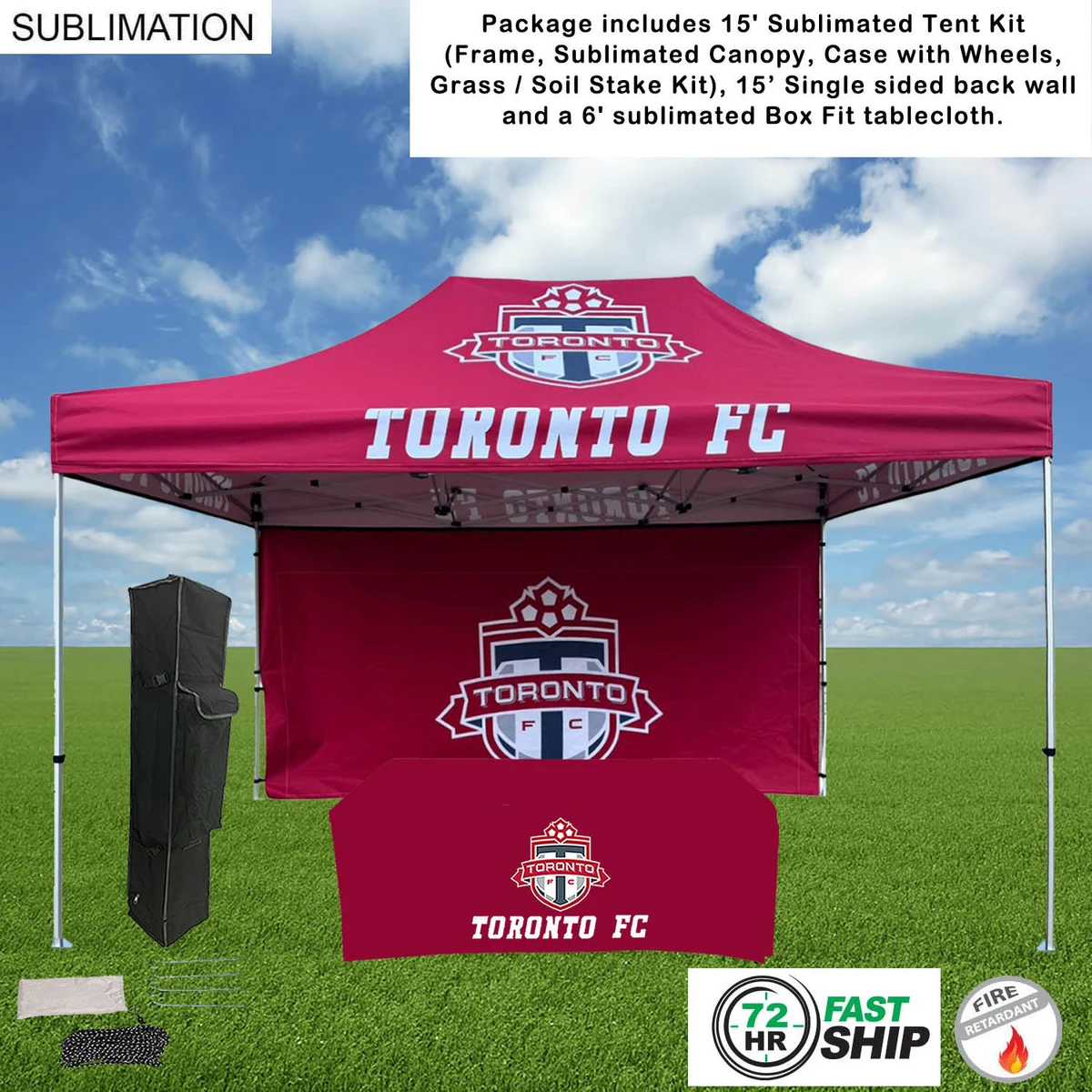 72Hr Fast Ship - Deluxe Event Package, 15' Tent kit, 15' backwall, and 6' Box Fit Tablecloth 1