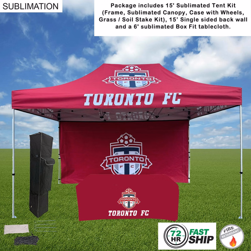 72Hr Fast Ship - Deluxe Event Package, 15' Tent kit, 15' backwall, and 6' Box Fit Tablecloth