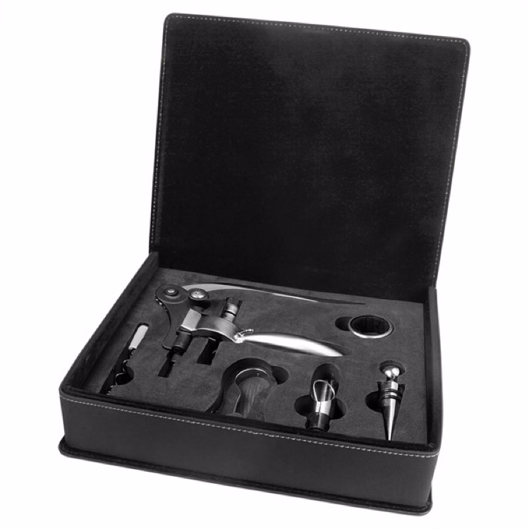 Leatherette Wine Tool Push Lever Set