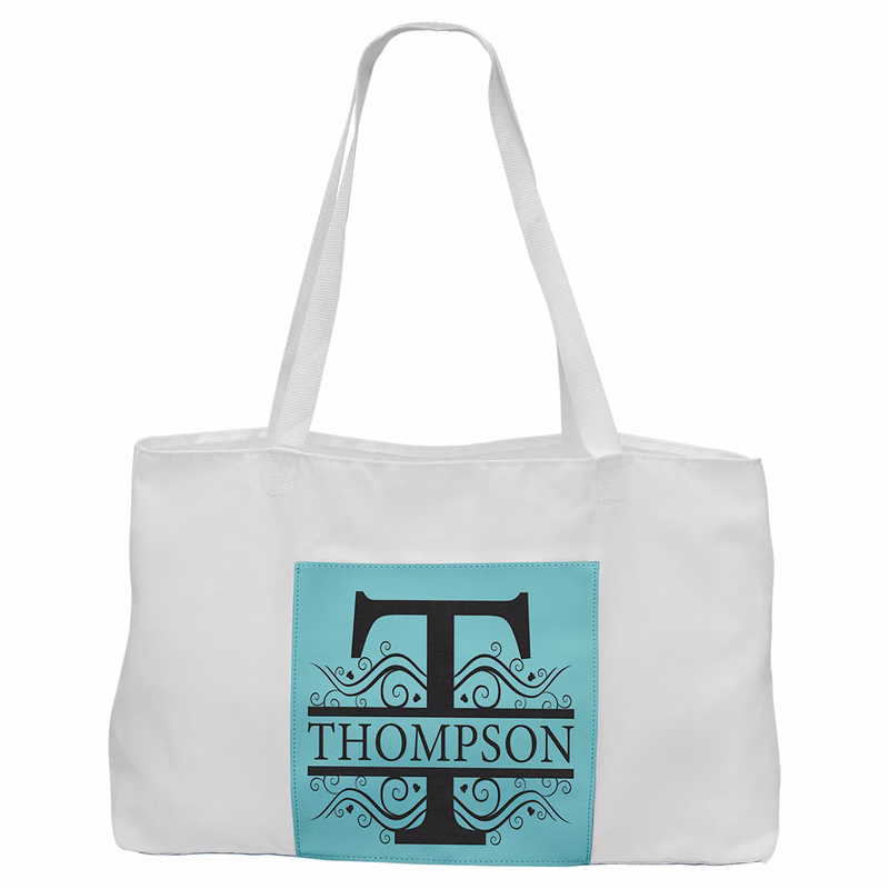 19" x 12" White Bag with 5" Teal Leatherette Gusset