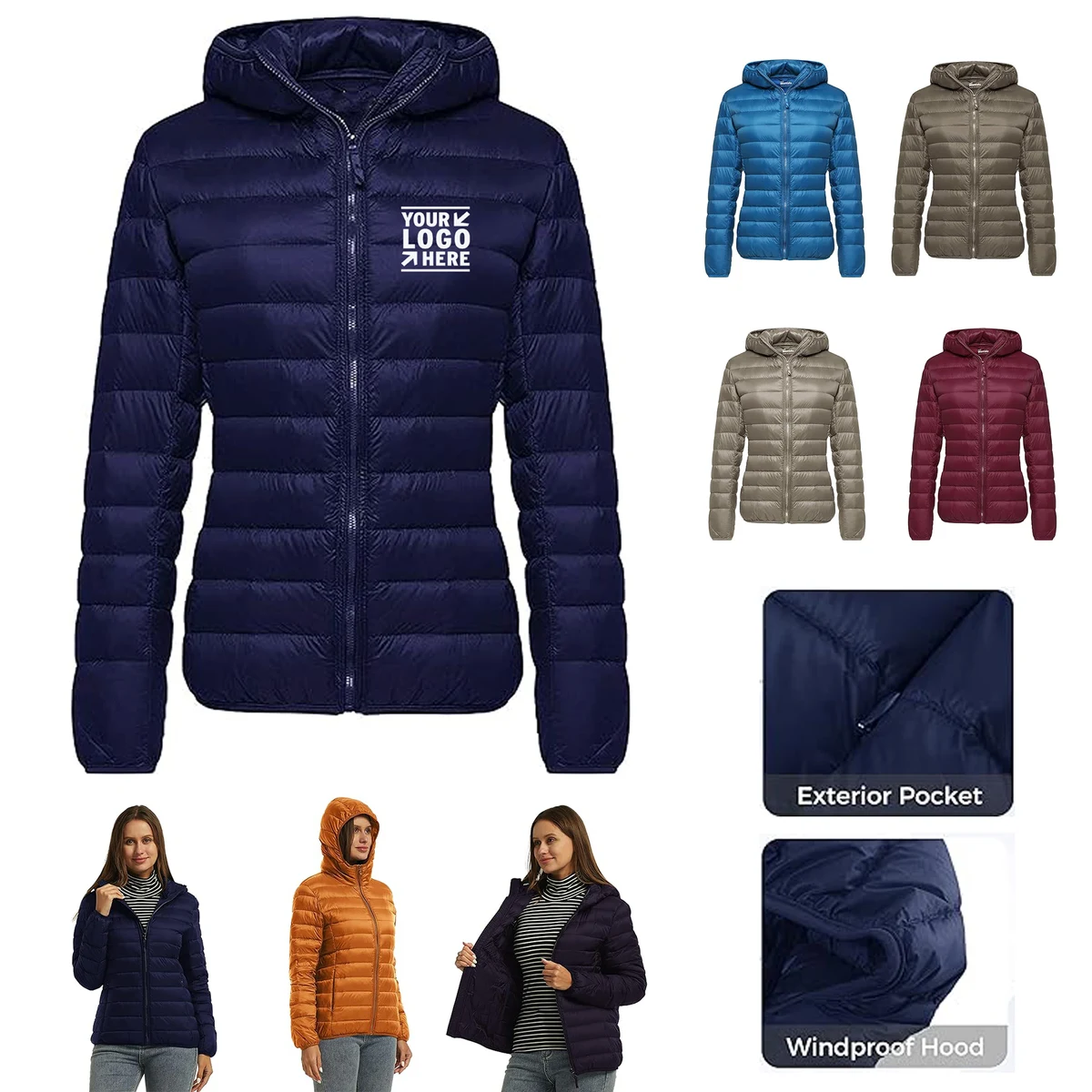 Women Hooded Packable Ultra Light Weight Short Down Jacket 1