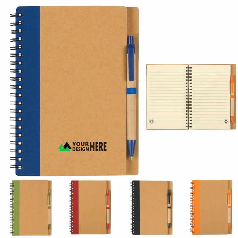 Customized Cowhide Spiral Notebook Set with Ballpoint Pen