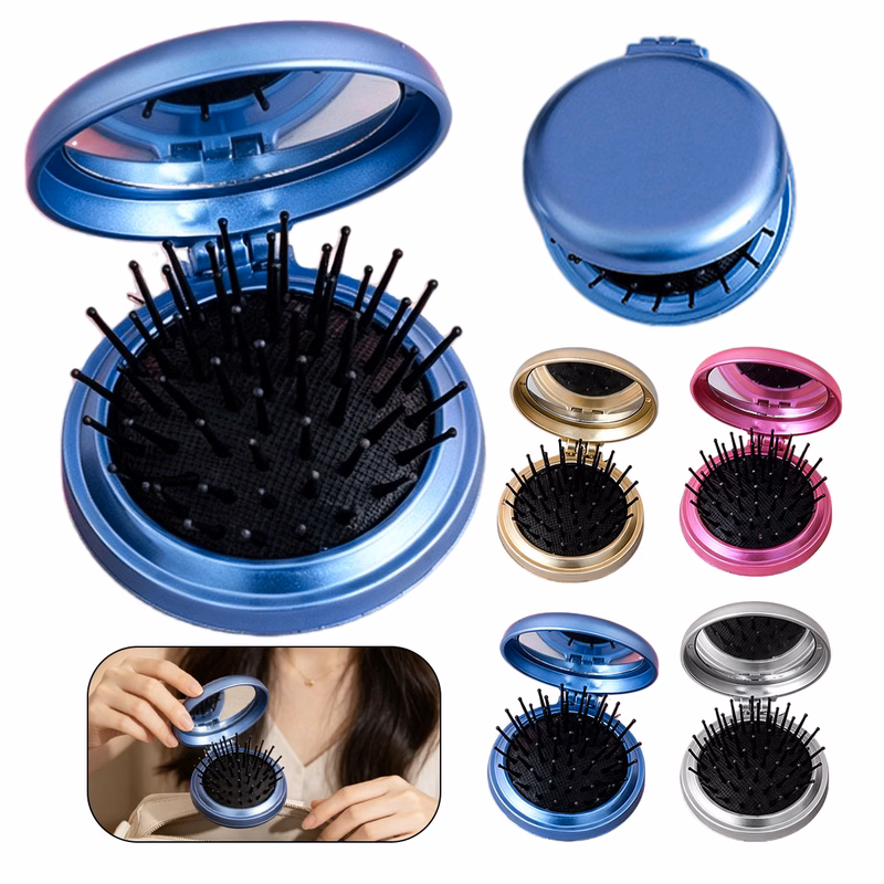 Round All-In-One Mini Comb With Mirror