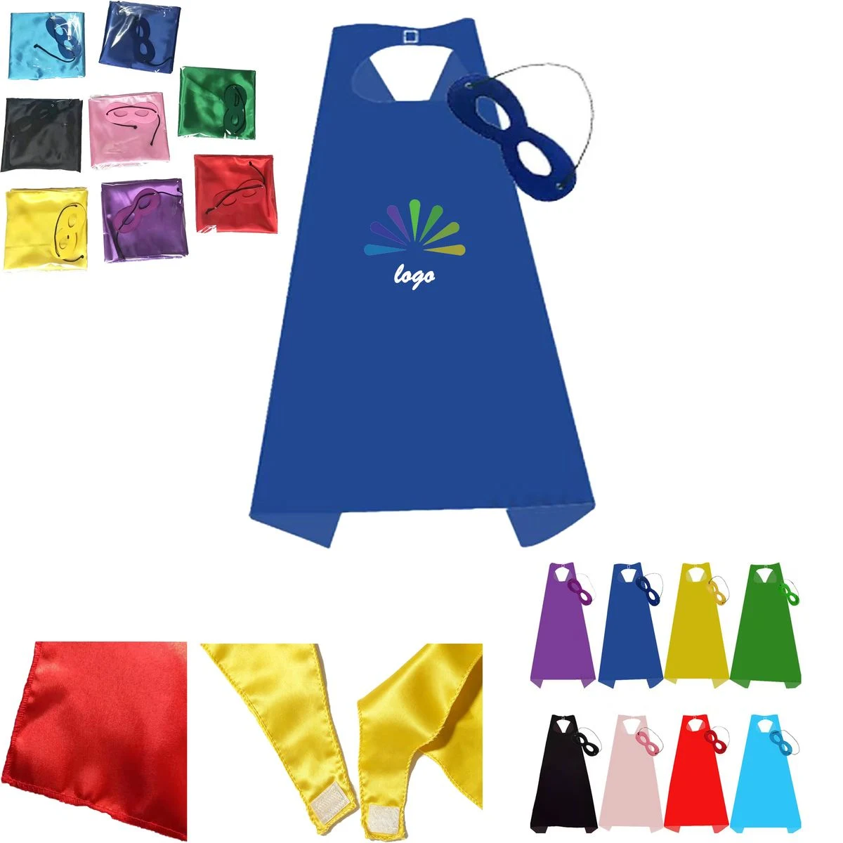 Kids Solid Superhero Cape With Mask Custom Logo 1