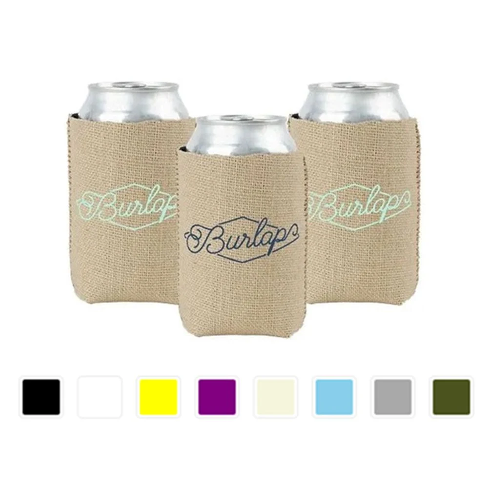 Burlap Neoprene Stubby Can Coolie, custom can cooler with logo imprint 1