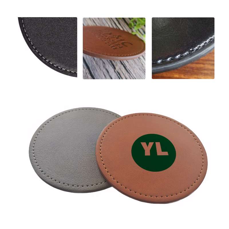 MOQ50 Custom PU Leather Coaster With Embossed Design