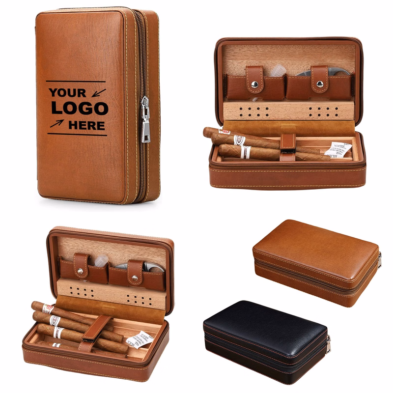 Luxurious Leather Cigar Case with Wooden Lining
