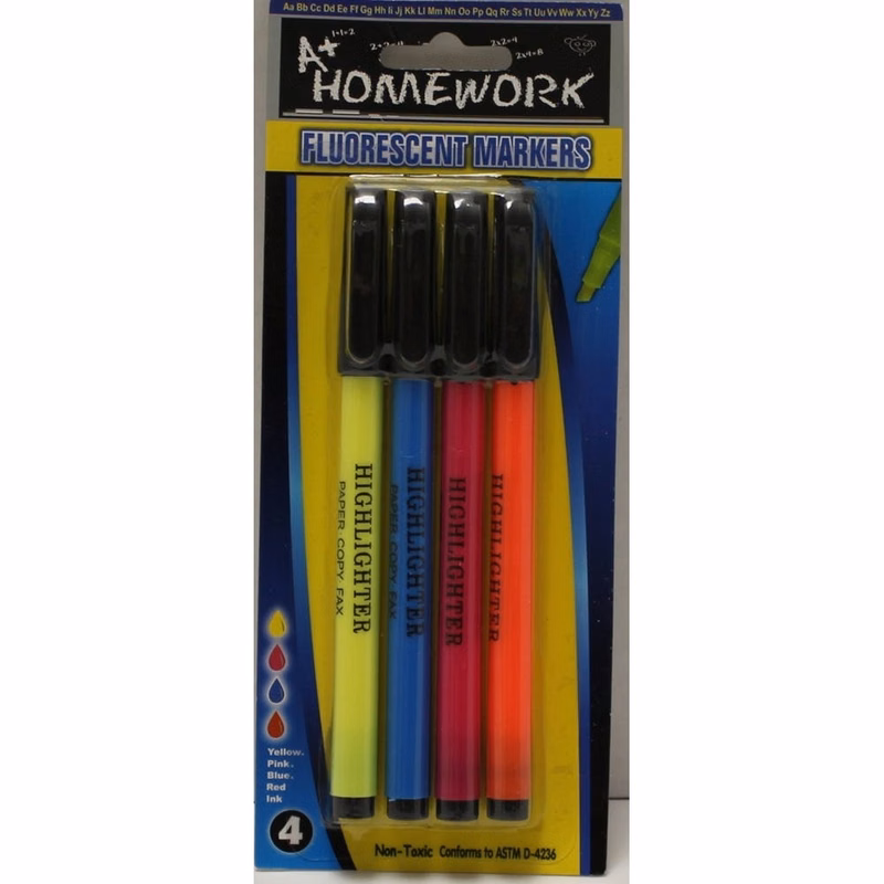 Fluorescent Highlighters - 4 Colors per Pack