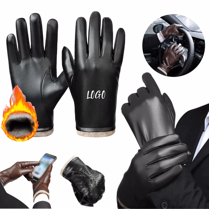 Winter PU Leather Gloves Warm Wool Lining Touchscreen