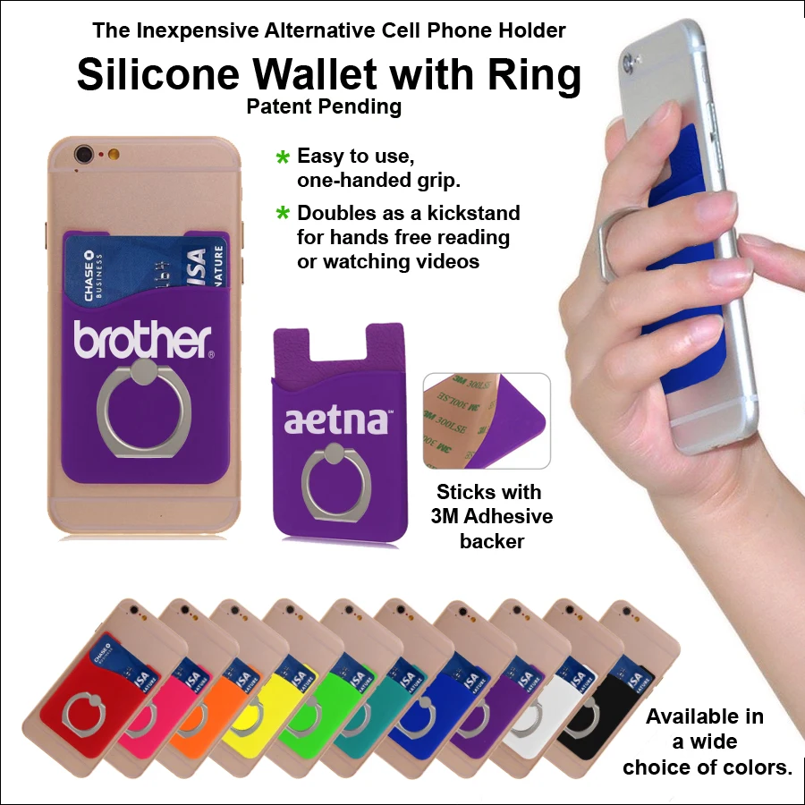 Inexpensive Alternative Cell Phone Holder- Silicone Wallet with Ring - Purple 1