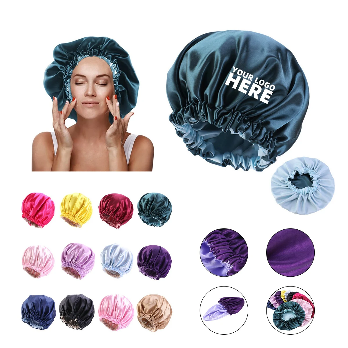Adjustable Double Layer Reversible Satin Nightcap 1