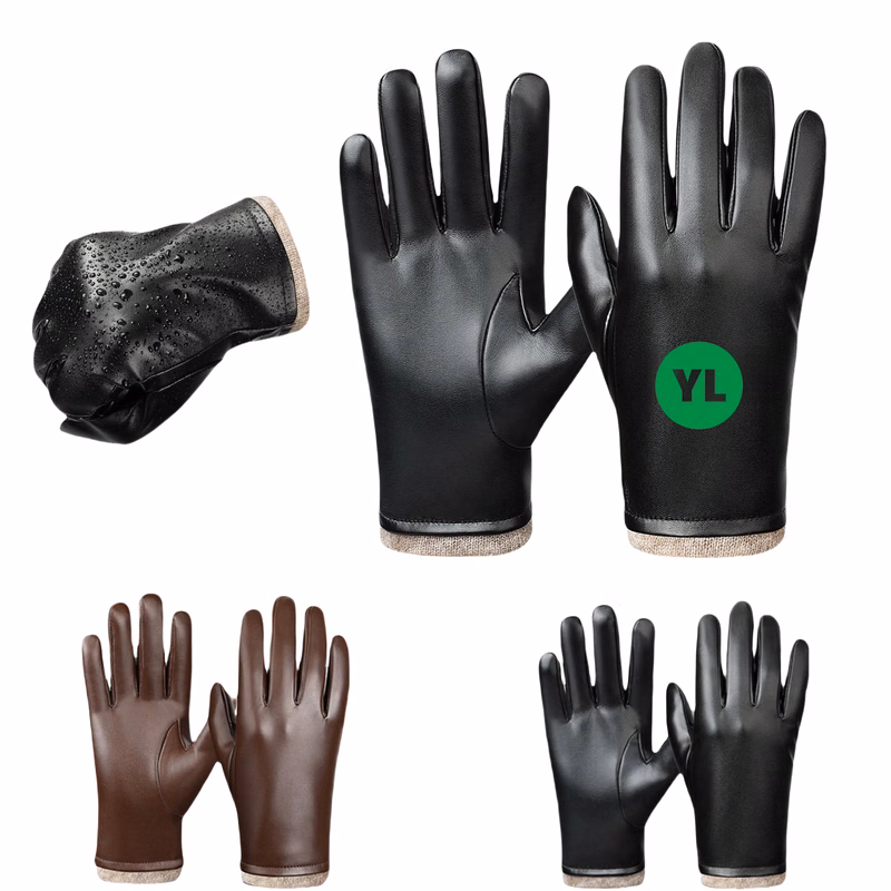 Winter PU Wool Lining With Leather Gloves