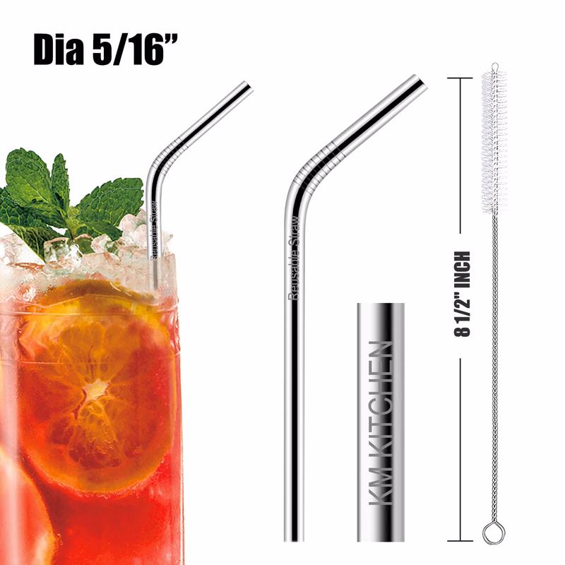 8 1/2"L 5/16"Dia Stainless Steel Straws