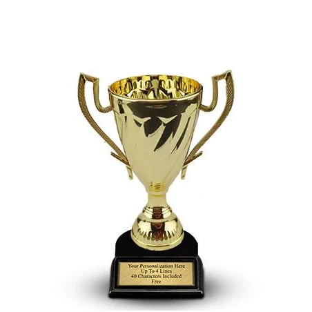 Cup Trophy: 9", black plastic slant Front bas 1