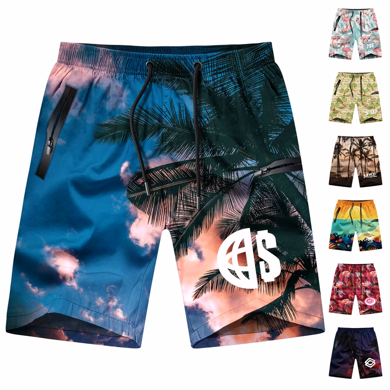 Quick Dry Summer Beach Board Shorts with 2 Pockets (Full Color)