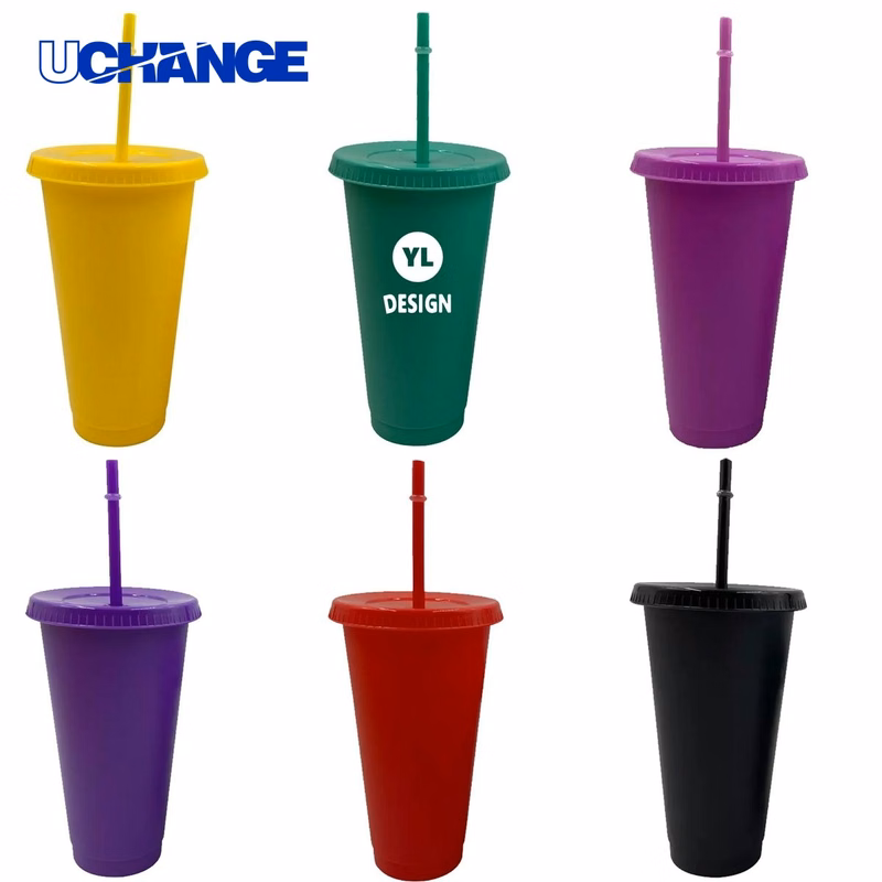 Plastic Water Cup with Straw