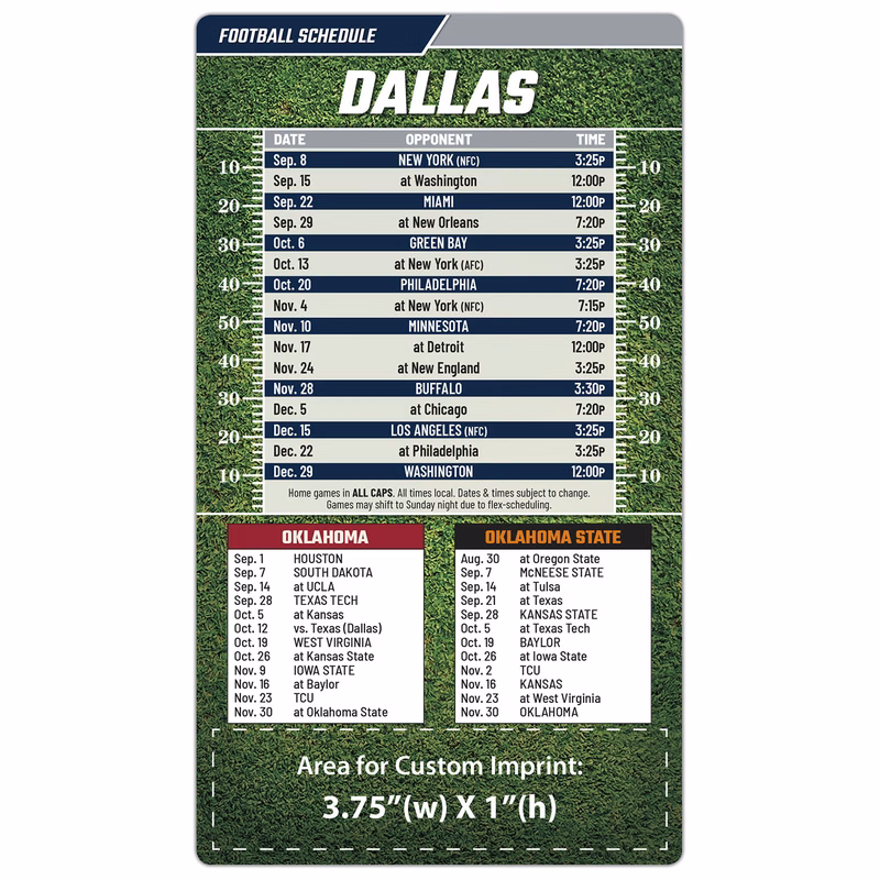 Magnet Football Sport Schedules - 4x7 Round Corners