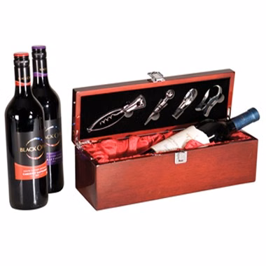 ROSEWOOD PIANO FINISH SINGLE WINE BOX WITH TOOLS