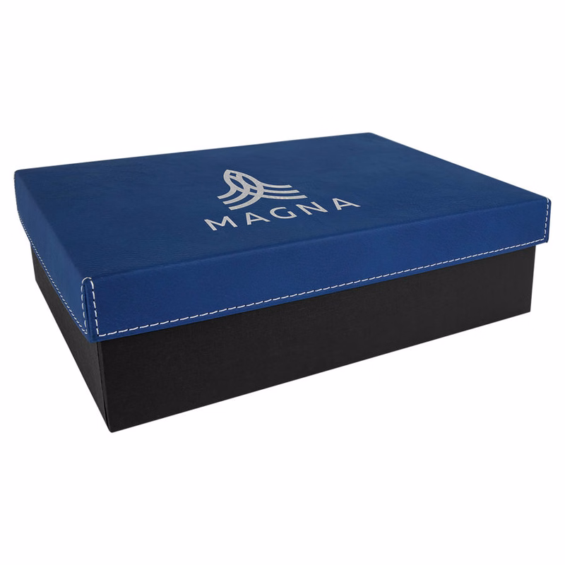 9 3/4" x 7" Blue/Silver Gift Box with Leatherette Lid