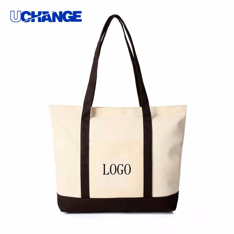 Canvas Tote Bag with External Pocket Utility Shopping Carry
