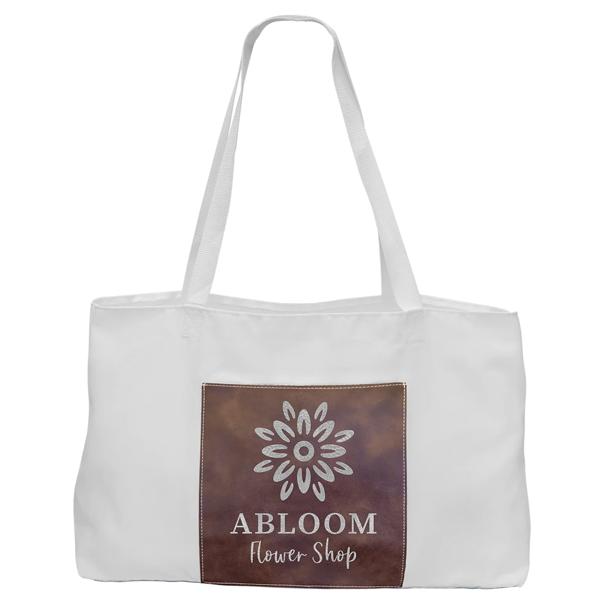 19" x 12" White Bag with 5" Rustic/Silver Leatherette Gusset 1
