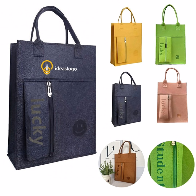 Eco-Friendly Felt Tote Bag with Zippered Pocket