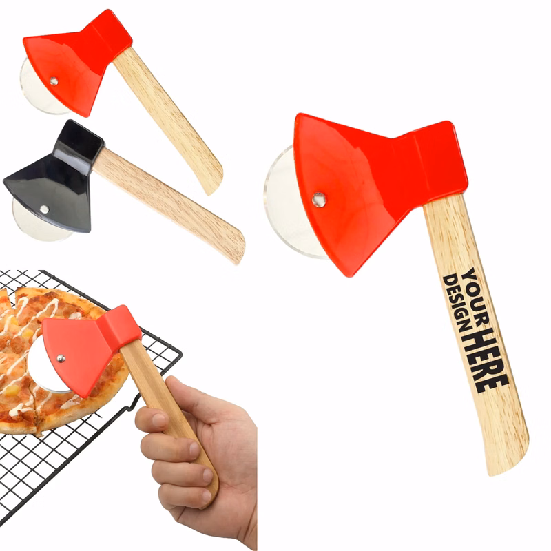 Axe-Shaped Pizza Cutter: Bamboo-Handle Baking Tool