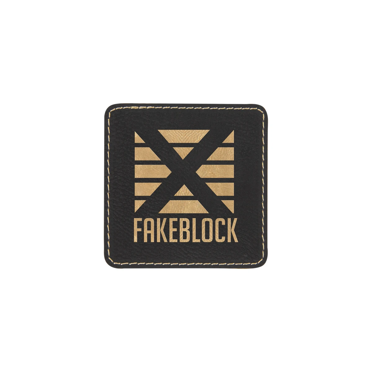 3" Black/Gold Leatherette Square Patch with Adhesive 1