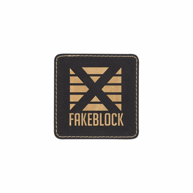 3" Black/Gold Leatherette Square Patch with Adhesive