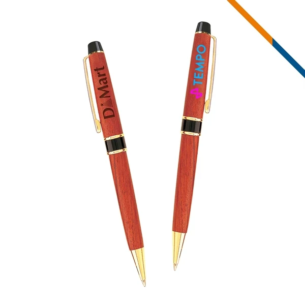 Custom 5.5 in Wooden Twist Pen with Chrome Accents — Professional Desk Essential 1