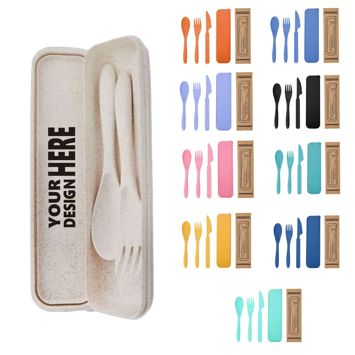 MOQ 20 3 Pieces Wheat Straw Cutlery Utensil Set 1