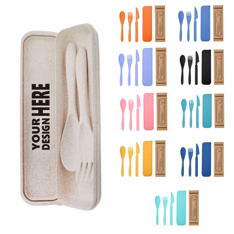 MOQ 20 3 Pieces Wheat Straw Cutlery Utensil Set