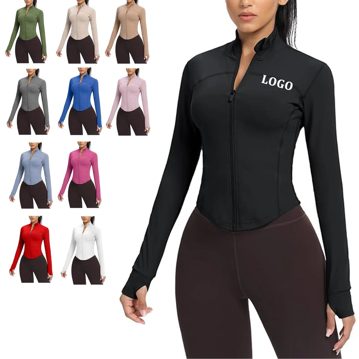 Women Cropped Running Workout Zip Jacket 1