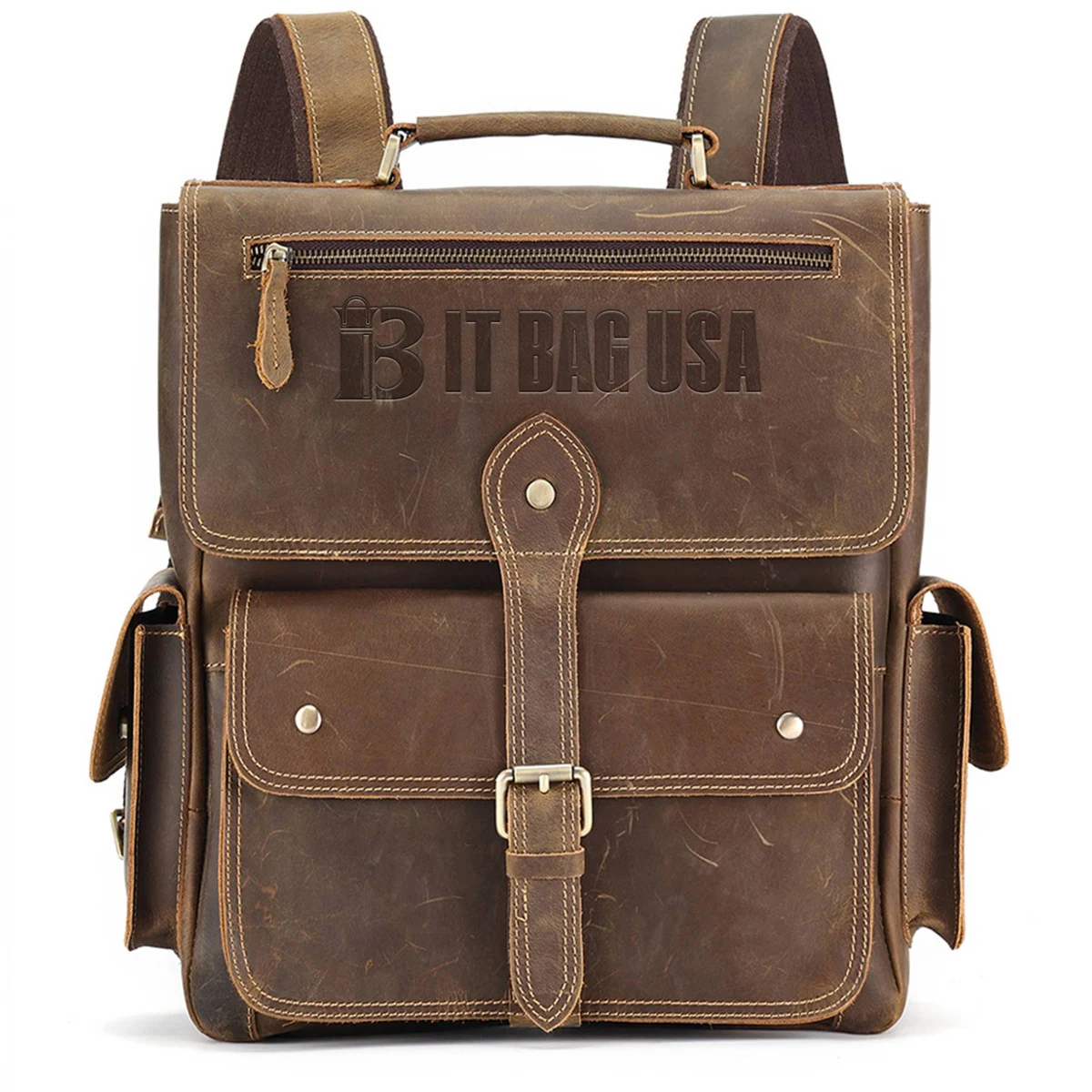 Genuine Leather Laptop Backpack Vintage Travel Office Bag 1