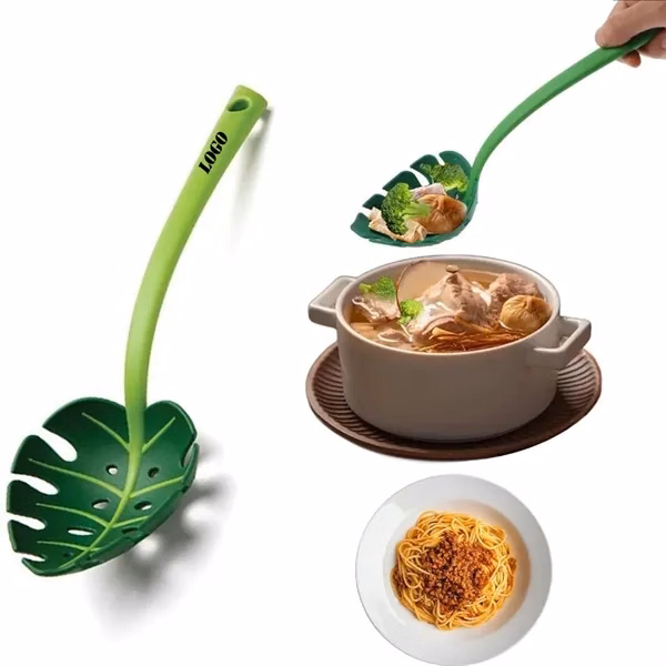 Custom Green Leaf Noodle Strainer Spoon 11.81" — Heat-Resistant Kitchen Tool