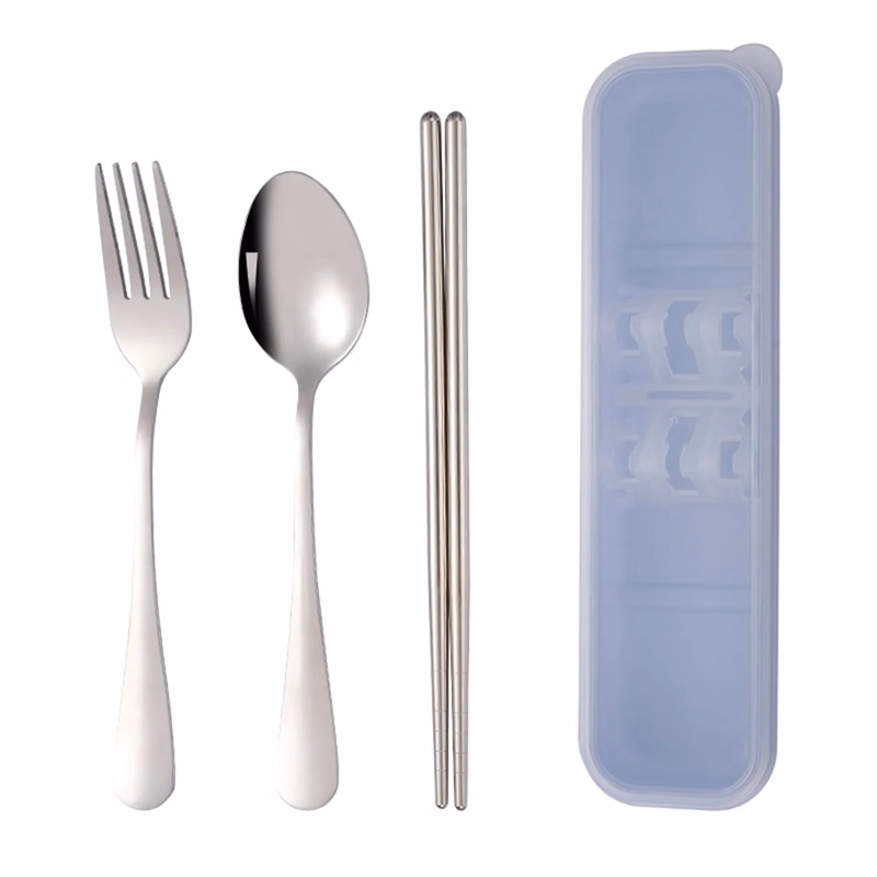 3 Pcs Stainless Steel Tableware Set with Case